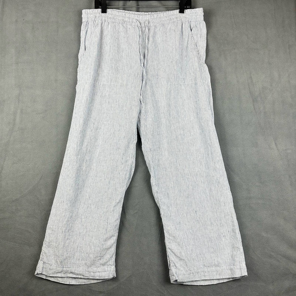 Chico's Pants Women Size 2P/US 12 Petite Linen White Blue Stripe TINY FLAW - Picture 1 of 9